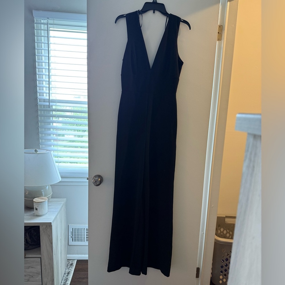 Lulu's black Sleeveless V-Neck jumpsuit